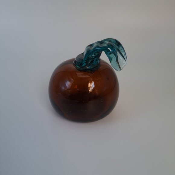 Handcrafted Blown Glass Fruit Sculpture Leaf Design - Picture 4 of 8